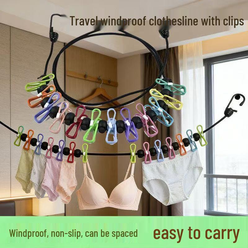 Portable Travel Elastic Clothesline - Windproof, Outdoor Sun Drying, Ideal for Hotels and Tourism.