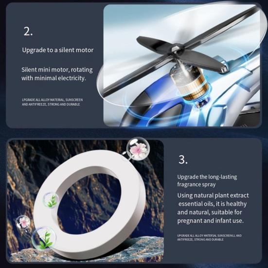 Auto-Lufterfrischer Auto-Aromatherapie-Diffusor Tragbar Solarbetrieben Rotierendes Hubschrauber-Design-Diffusor mit Duft aus Pflanzenextrakten