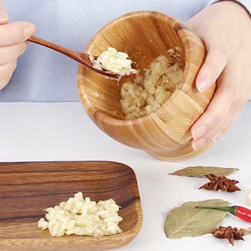 Wooden Mortar And Pestle Set Spice Pepper Crusher Garlic Herb Spice Mixing Grinding Crusher Bowl Restaurant Kitchen Tools
