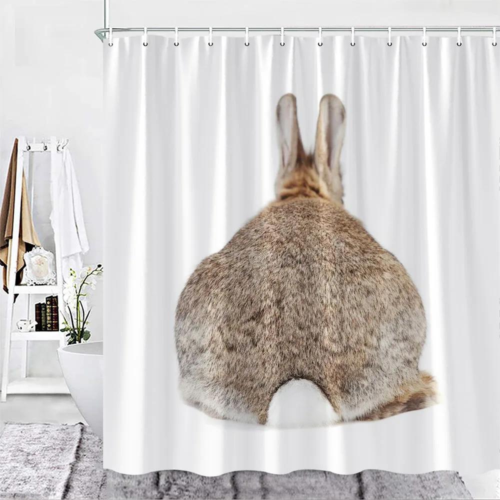 Lustiger Brauner Hase Duschvorhang Niedliches Tier Lieblich Haustiere Kind Badvorhang Stoff Dekor Badezimmer Zubehör Set Haken Waschbar