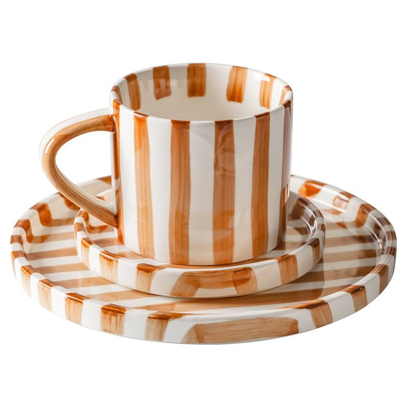 Hand Painted Japanese Household Ceramic Mug Retro Striped Medieval Coffee Cup Breakfast Cup Afternoon Tea Cup Couple Cup