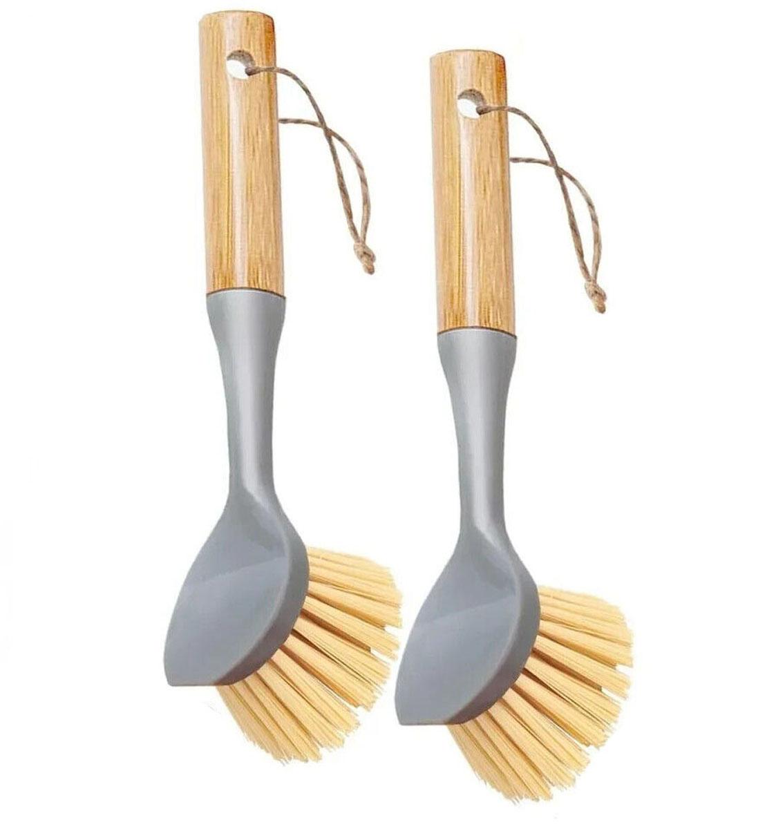 

2 x кухонная щетка для мытья посуды с бамбуковой ручкой для чистки ванны 2Pcs серый