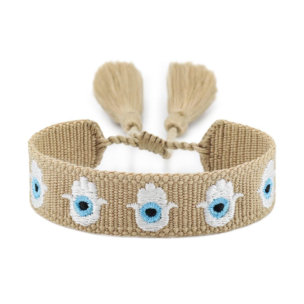 Embroidered Woven Charm Bracelets Adjustable Rope Blue Eyes Bracelet  Fabric Bracelets