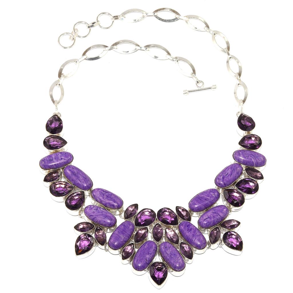 Russian Cheroite Amethyst Quartz Jewelry Necklace 16-18''