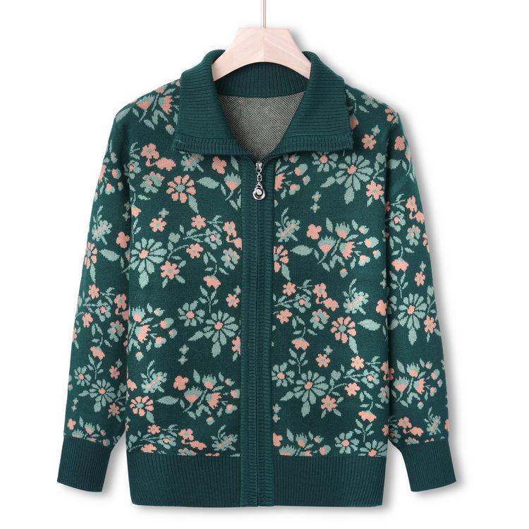 Middle-aged and Elderly Autumn Clothes Female Grandma Casual Jacket Sweater Mother Autumn Sweater Cardigan Top Large Size