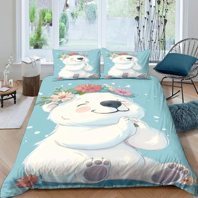 Cartoon Polar Bear Duvet Cover King Size Extra Large Children 3D Cute Bear Print Bedding Set Boys Girls Adult Soft Zipper 3 Pcs