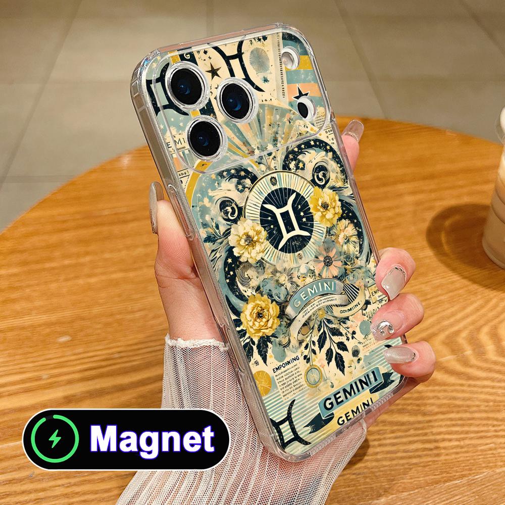 Zodiac Sign Gemini Phone Case for iPhone 17 16 15 14 13 12 11 Air Pro Max Plus Mini Soft TPU Clear Magsafe Cover