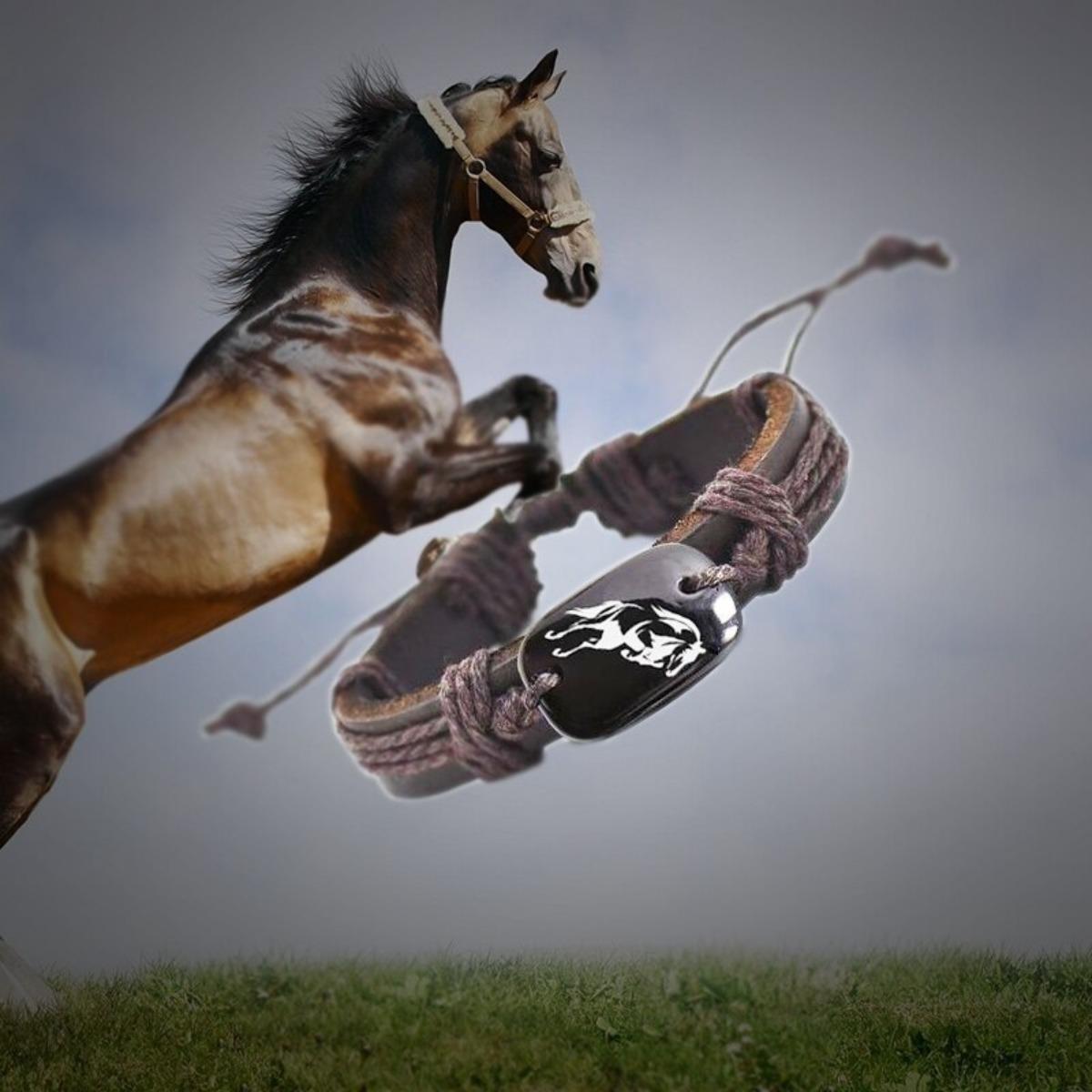 

Новинка Браслет-бангл унисекс из плетеной кожи с плетеным шнуром и животным-лошадью