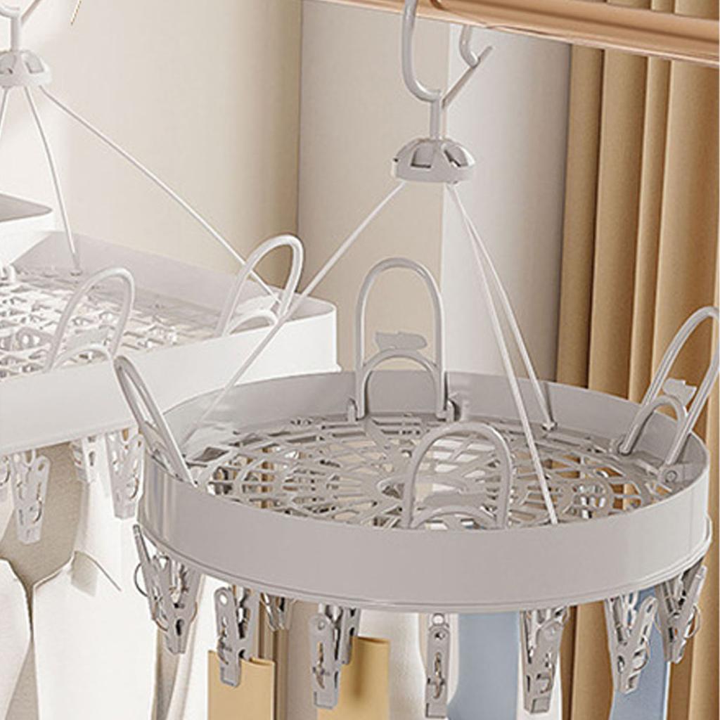 Clip and Drip Hanger Household Multiple Clip Hanging Drying Rack Hook Underwear Hanger for Underwear Gray Round Shape
