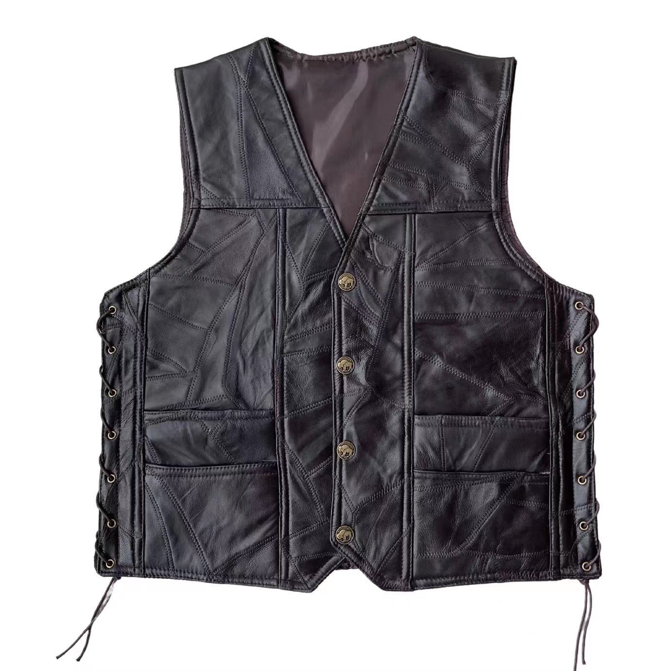 Классическая кожаная жилетка в стиле локомотива, мужская жилетка, кожаная жилетка, жилетка для верховой езды, коричневая сетчатая кожаная вставка S коричневый