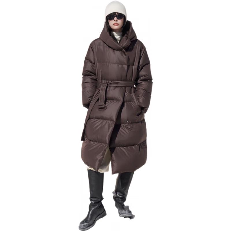 

MO&Co. Женский длинный пуховик с капюшоном и поясом M (165)