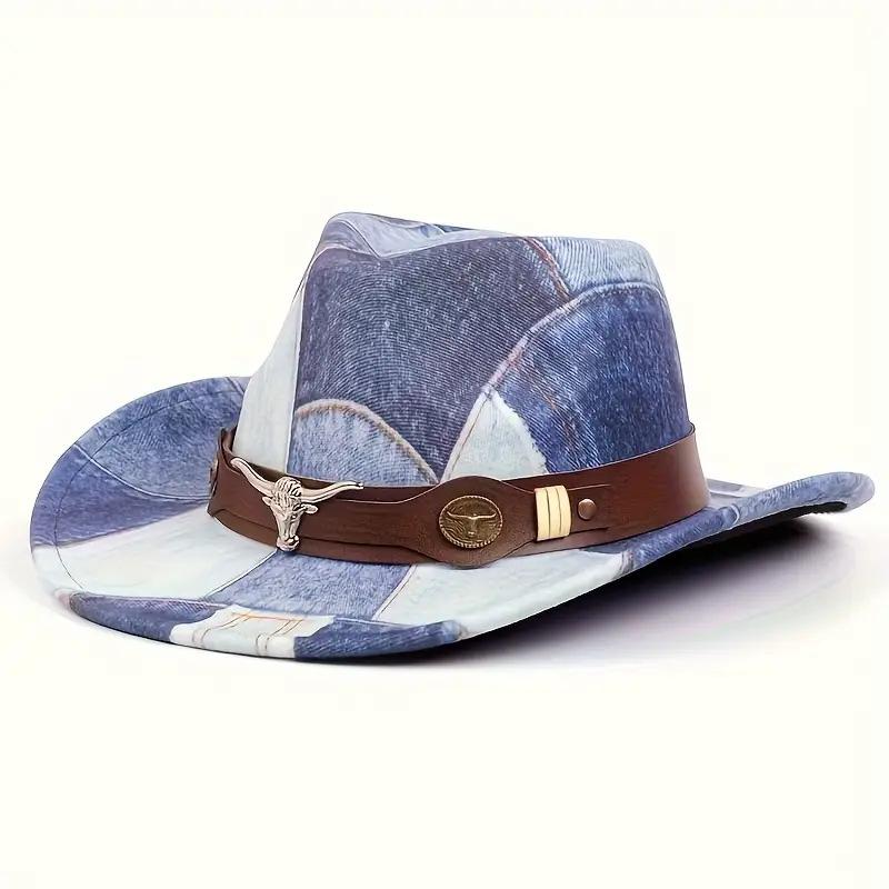 

JYL TS DIY Bohemian Cowboy Hat Unisex Ethnic Western Jazz Hat Felt lightblue_M(56-58cm） море салатовый