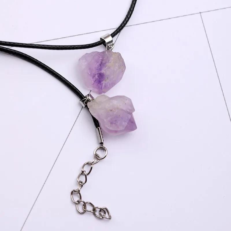 Irregular Amethyst Healing Natural Gemstone Necklace Irregularity Crystal Silver Chain Necklace Charms Pendant Necklace