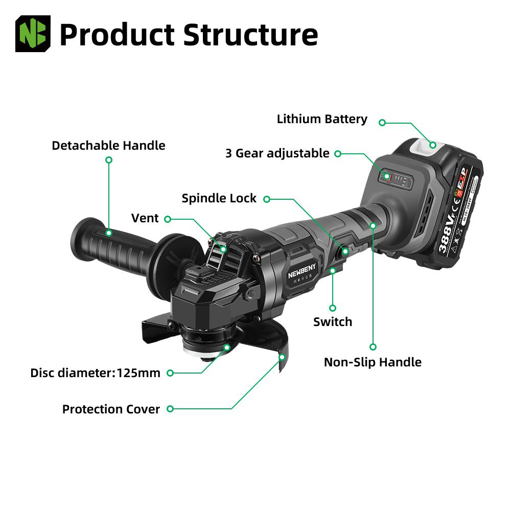 125mm Brushless Cordless Electric Angle Grinder 3 Gears High Power Grinding Polisher Cutter Tool For Makita 18V Battery