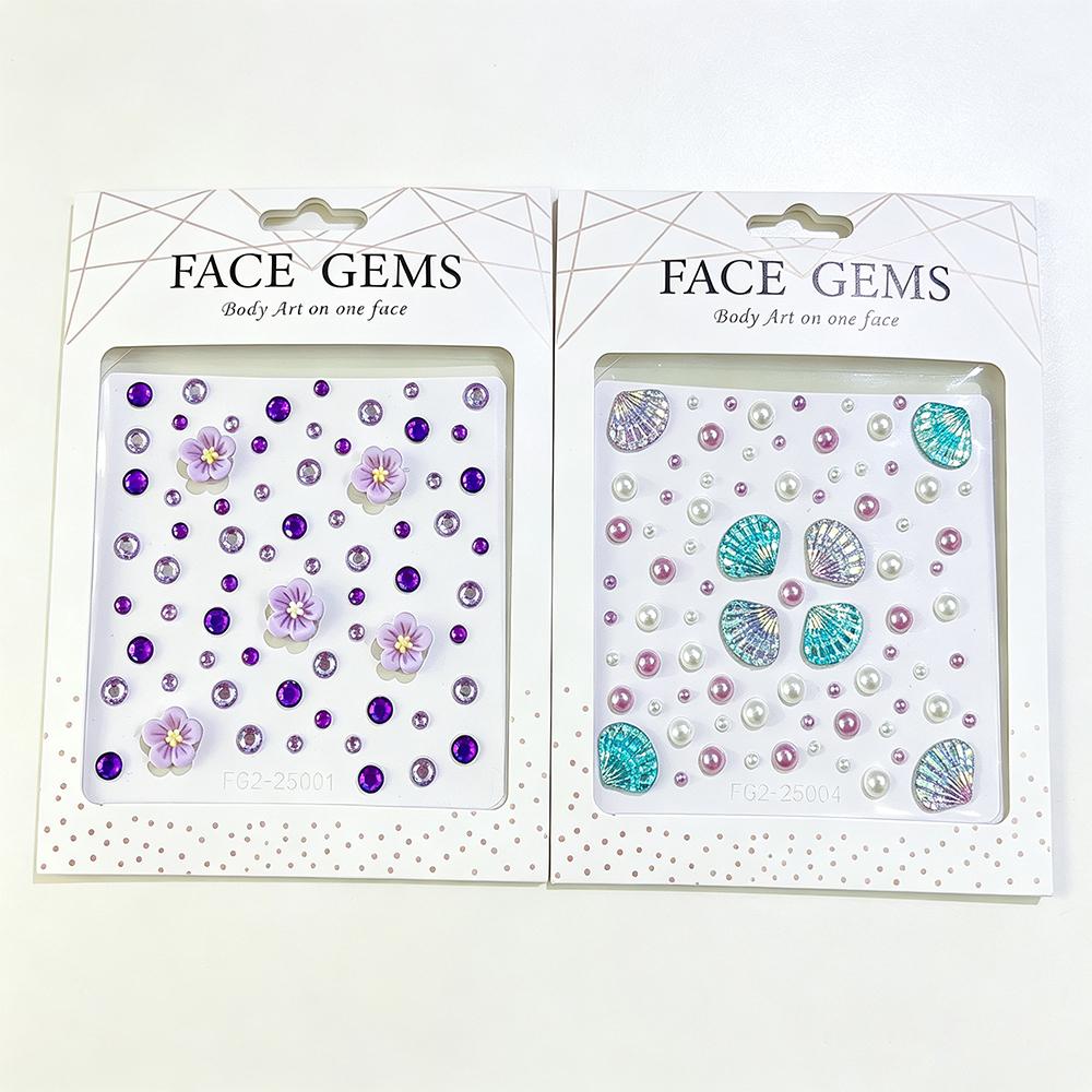 3D Rhinestone Face Gems Stickers, Flower Star Moon Shell Pearl, DIY Body Art for Party & Stage Makeup