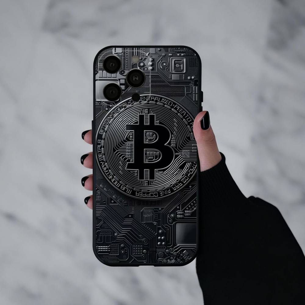 Cool Art Bitcoin Digital Phone Case For iPhone 17pro, 16,15,14,13,12,11 X XR Plus,Others Soft Black Cover