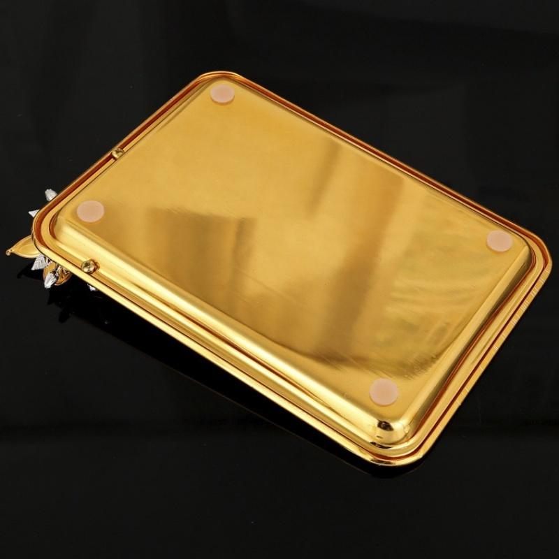 Fruit Plate,Alloy Flower Inlaid Gem Shape Plate,Polishing Golden Snack Disc,Candy Food Plate Home Wedding Desktop Decoration