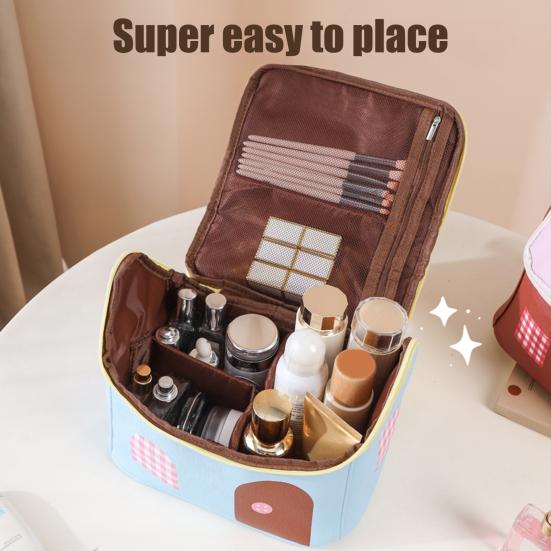House Shape Makeup Bag Cute Cosmetic Storage Case with Top Handle Travel