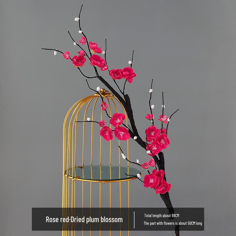 Artificial Plum Blossom Branch Decor - Winter Peach & Dried Flower Bouquet for Living Room, Chinese Home Decoration