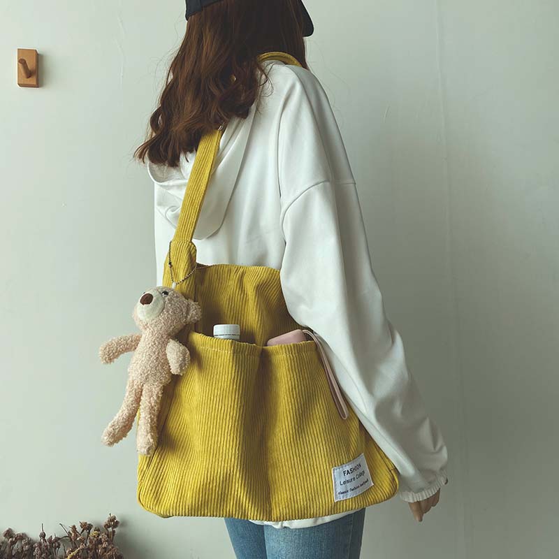 Corduroy Shoulder Bags 2024 Women Fashion Leisure College Style Shopper Multi-Pocket Large Capacity Designer Handbags Totes Bags