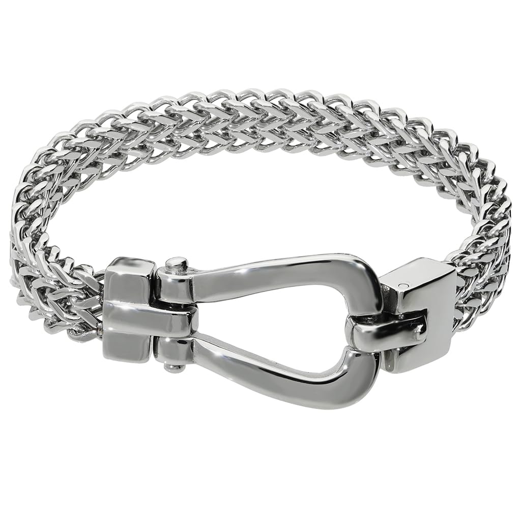 

[Shinjuku Gin no Kura] Zanipolo Terzini Horseshoe Buckle Braided Belt, Surgical Stainless Steel Bracelet, 21cm, Men s