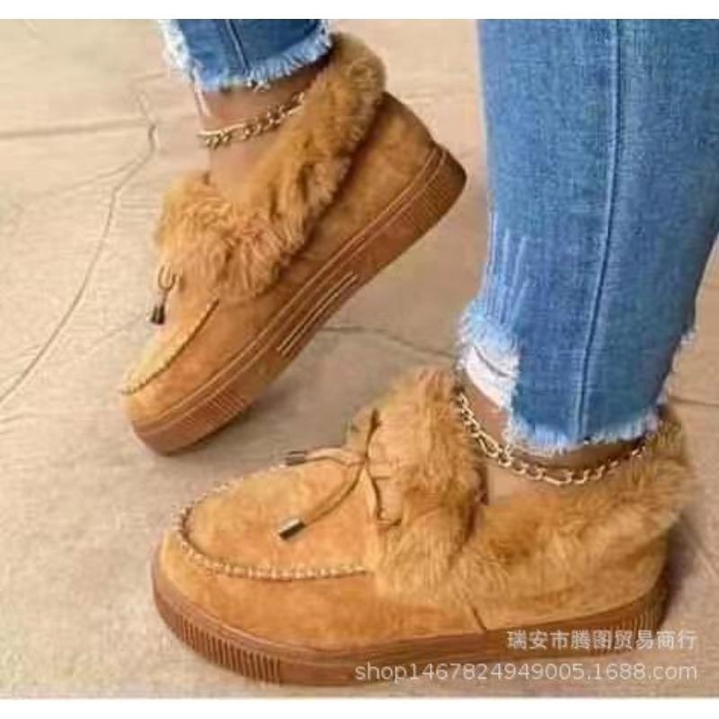 Winter round head thick sole velvet thickened warm cotton shoes women's large size sewing shoes snow boots Doudou shoes