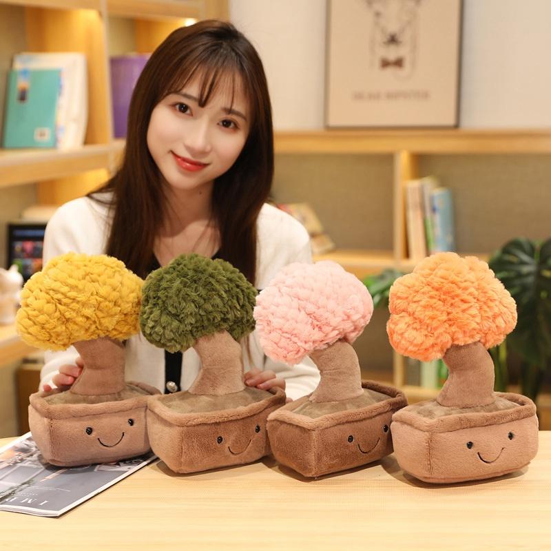 Lifelike Plush Fortune Tree Toy Stuffed Pine Bearded Trees Bamboo Potted Plant Decor Desk Window Decoration Gift for Home Kids