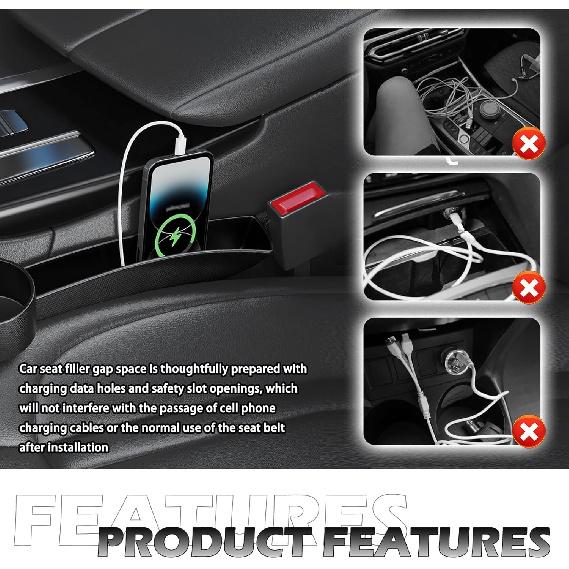 2025 New Car Seat Gap Filler Organizer,2PCS Multifunctional Car Side Seat Gap Filler With Cars Cup Holder&Hook,Universal In Between Cars Seats