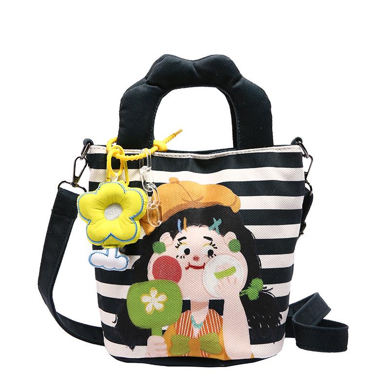 New Cartoon Graffiti Canvas Shoulder Crossbody Bucket Bag for Girls