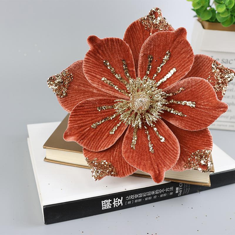 

1Pcs Glitter Christmas Flowers 19cm Fake Flowers for Christmas Tree Decorations Xmas Wreath Ornament Home Decor Gifts Accessory помаранчево-червоний