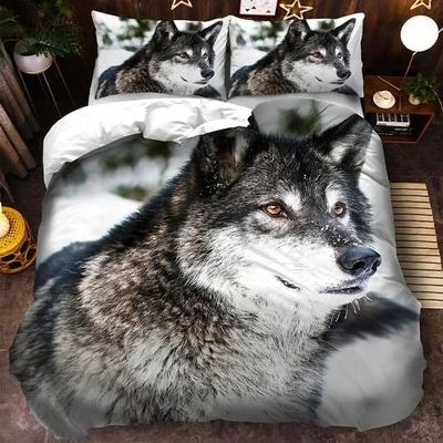 3D Wolf Bedding Set Black White Comfortable Duvet Quilt Cover Pillowcase Bedding Set Children Bedroom Decoration Home Textile