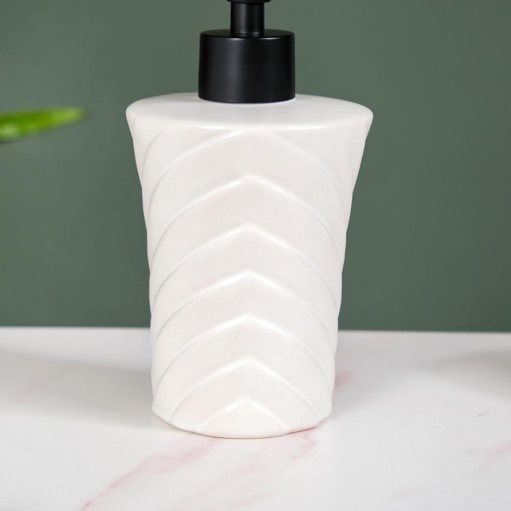 Dávkovač tekutin s geometrickým designem | Láhev na mýdlo na ruce do kuchyně | Dávkovač mýdla do koupelny k umyvadlu | 300 ml (Bílý)