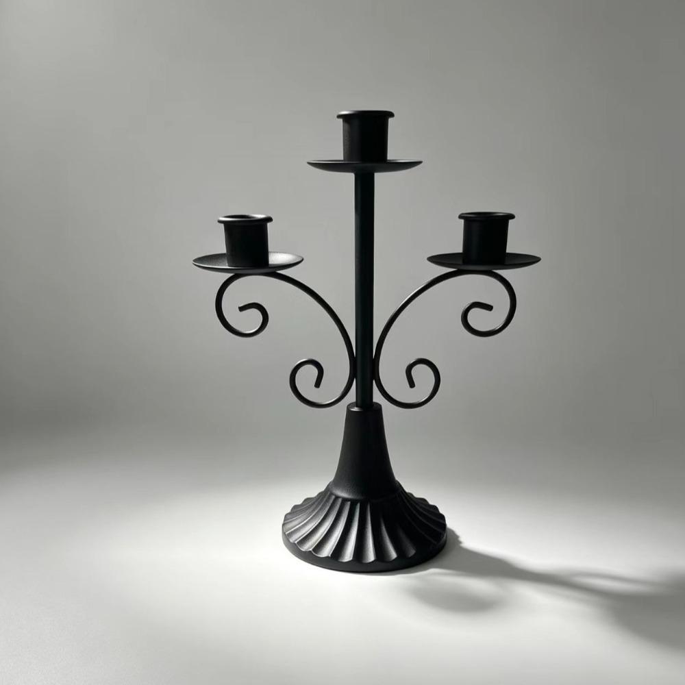 Vintage Three Headed Candlestick Holders Iron Candle Stand Ornament Rolled Flower Candelabra Hotel
