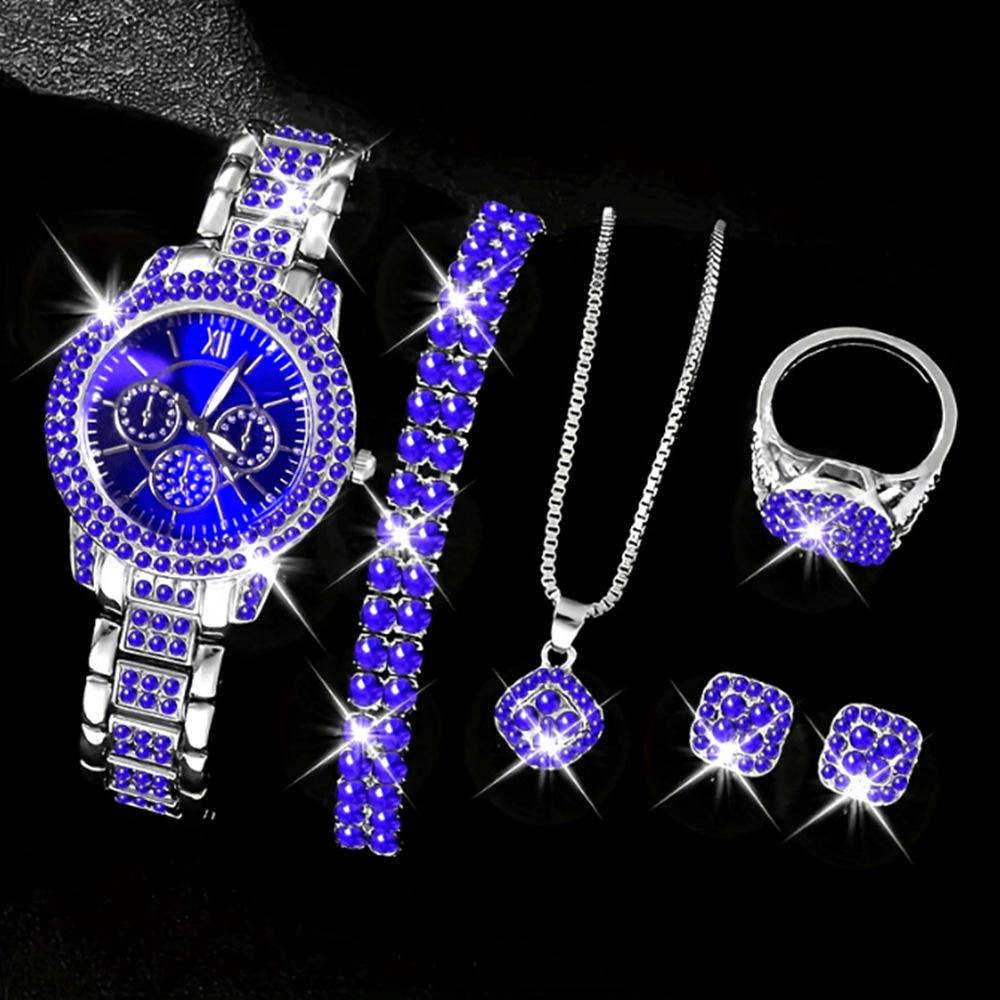

New Full Diamond Luxury Bracelet Watch Set, Women S Quartz Watch, Exquisite Five-Piece Jewelry