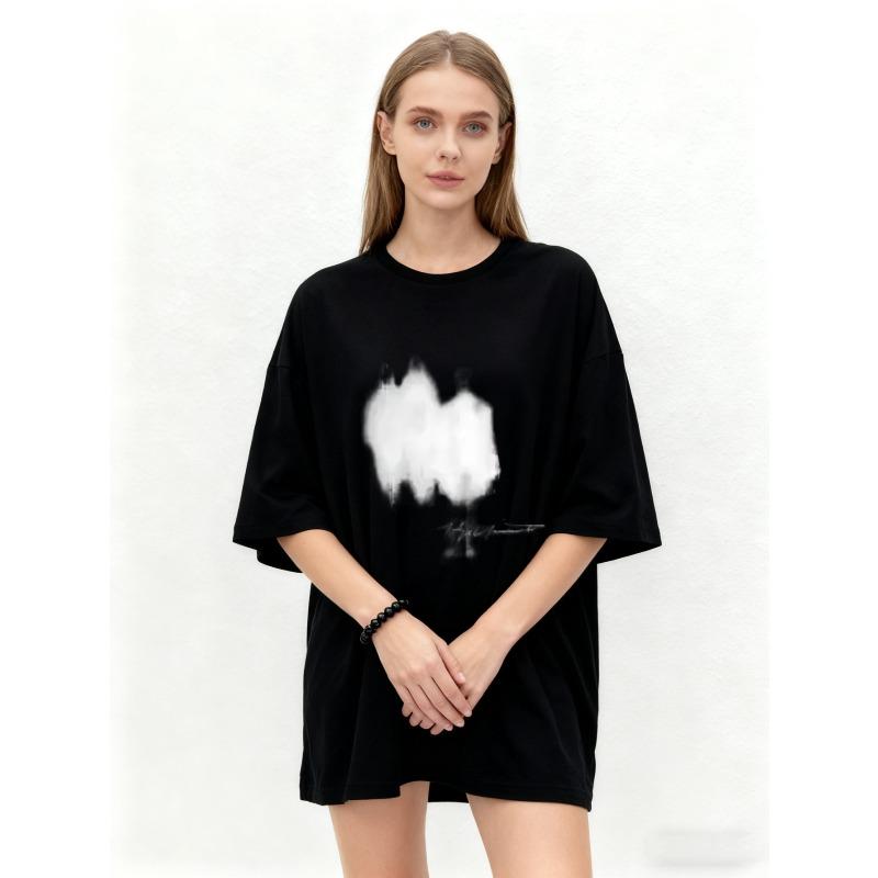 Oversized T-Shirt Black Cloud Print And Signature Graphic Casual Wear For Women