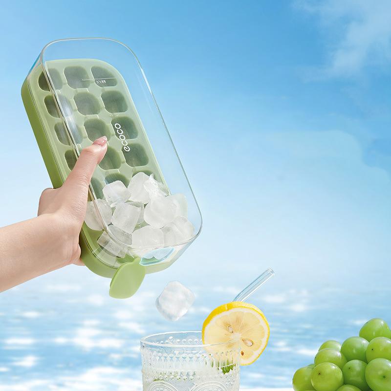 Silicone Ice Cube Tray With One Press Release Lid And Container Stackable Ice Mold For Freezer Summer Beverage Accessories