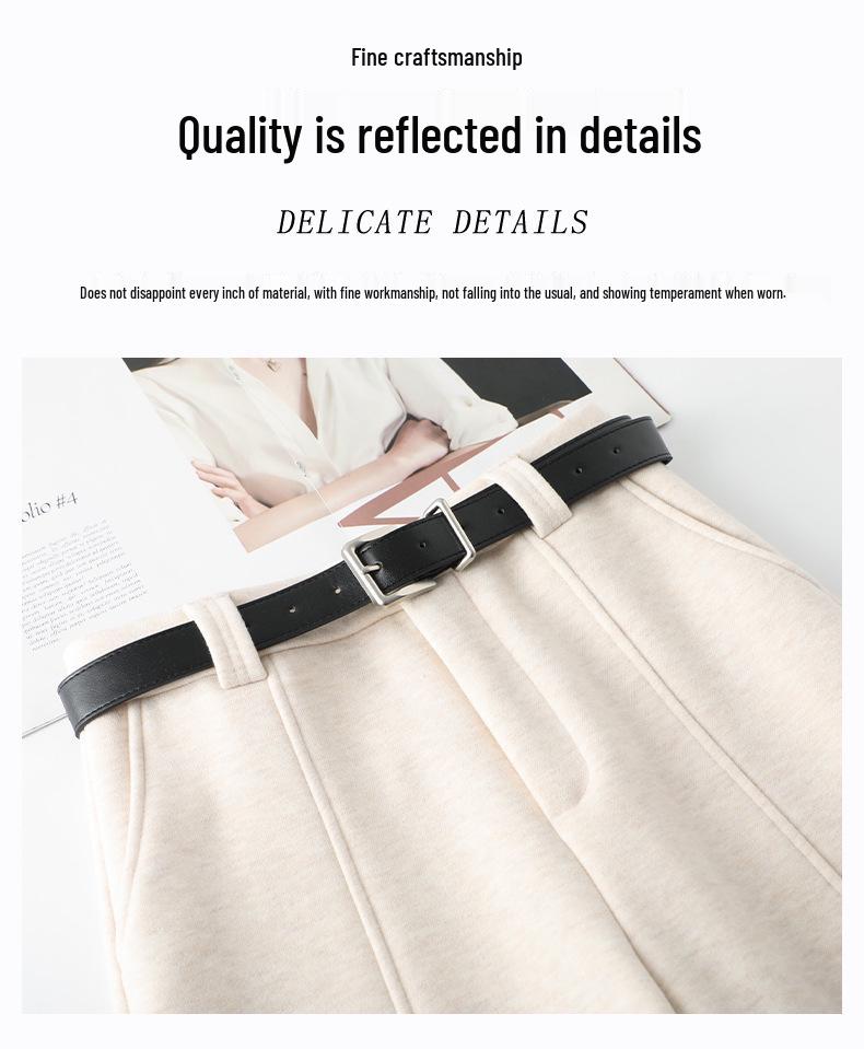 Women's Off-White Velvet Woolen High-Waist Slimming Wide-Leg Pants - Autumn/Winter 2025 Collection