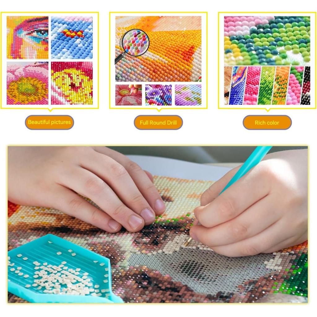 Flower Diamond Art Piece Set, 5D DIY Colorful Round Gemstone Cross Stitch Painting Craft Decoration Home Wall Mural