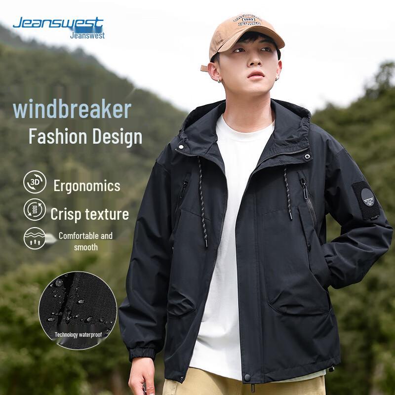 

JEANSWEST Men s Spring Autumn Hooded Windproof Jacket L