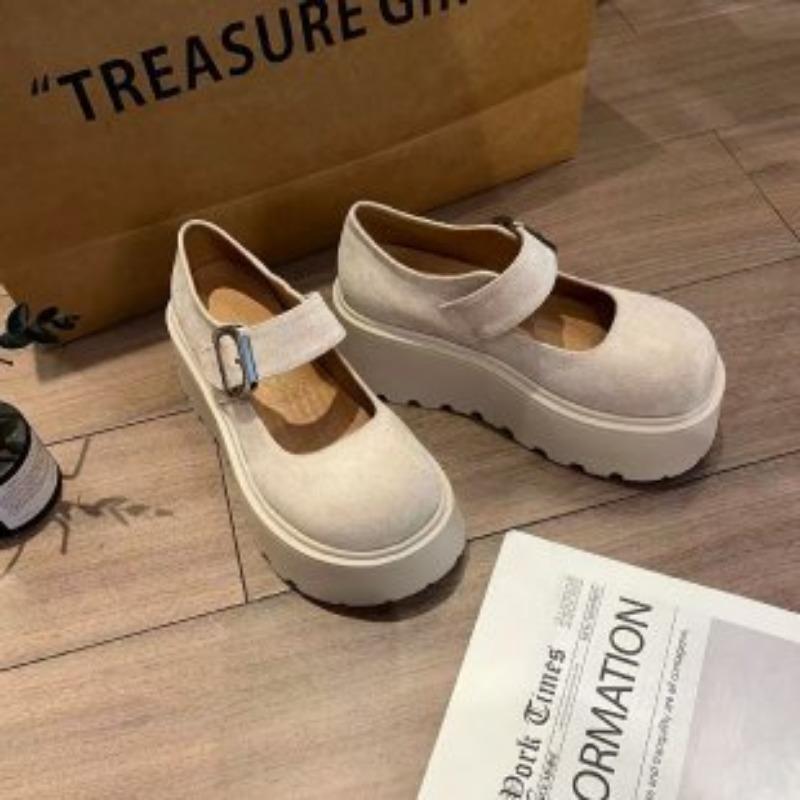 Thick-soled small women's spring retro Mary Jane single shoes word Velcro non-slip heightening single shoes