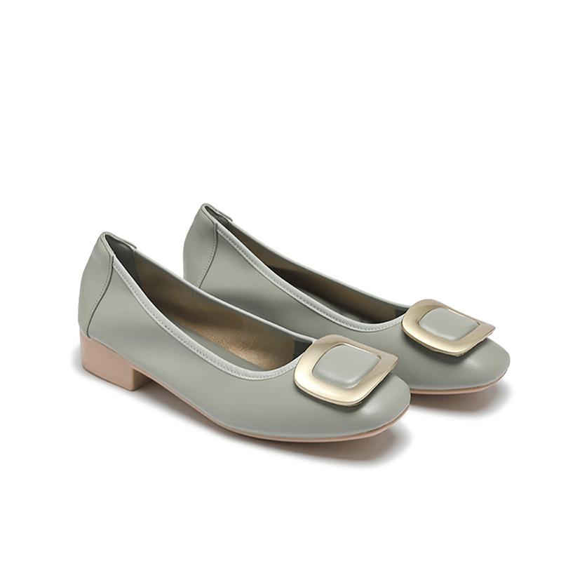 Weiches Leder Weicher Boden Flacher Boden Flacher Ausschnitt Metall Quadratische Schnalle Arbeit Arbeitsschuhe Vielseitig Und Bequem Damen Einzelne Schuhe