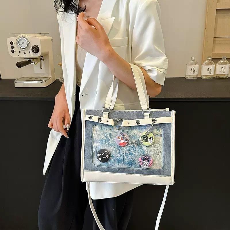 Large Capacity Minimalist Handbag Zipper Pocket Adjustable Straps Teens Travel