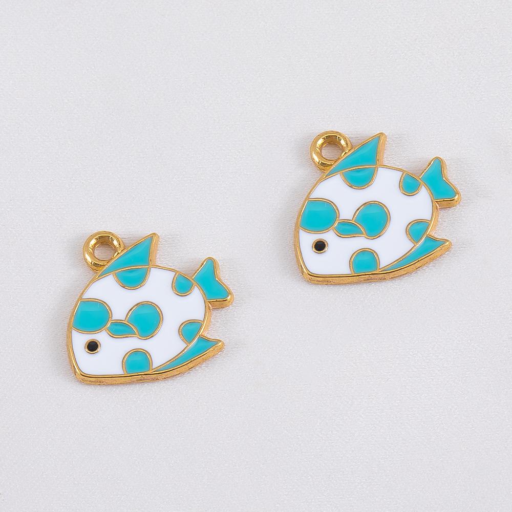 10pcs Trend White Enamel Ocean Coral Conch Fish Bones Fishtail Heart Charms Alloy Pendants DIY Necklace Keychain Jewelry Making
