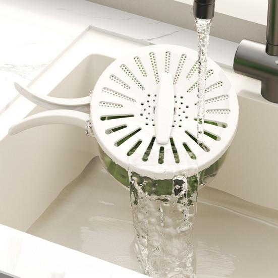 2-in-1 Draining And Preservation Basket Fruit Bowl with Strainer Lid Fruit And Vegetable Washing Bowl with Foldable Handle for Camping Kitchen Fridge