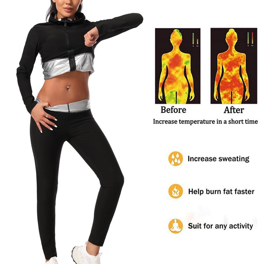 Damski Zestaw do Jogi z Długim Rękawem i Zamkiem: Kombinezon do sauny z kapturem do fitness i biegania