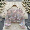 French Style Super Fairy One Shoulder Long Sleeved Three-dimensional Floral Mesh Shirt for Women In Summer, Loose and Slimming, Versatile and Chic Top