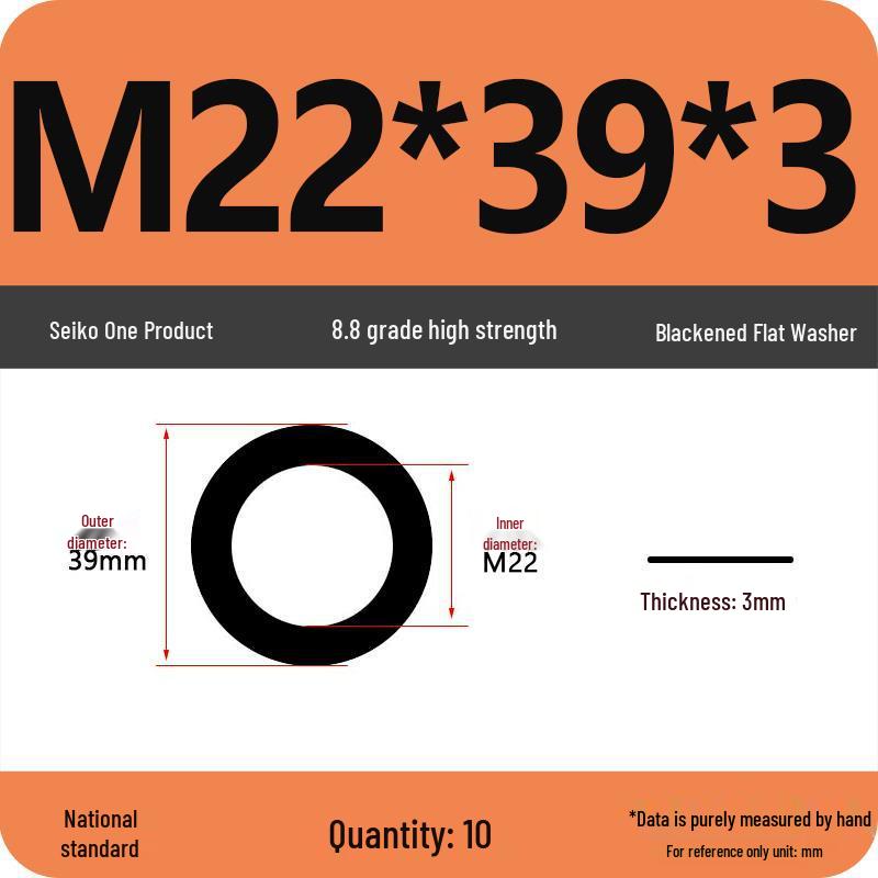 High-Grade Black Flat Metal Washer Gasket (Sizes: M3-M12, 8.8/12.9 Grade)