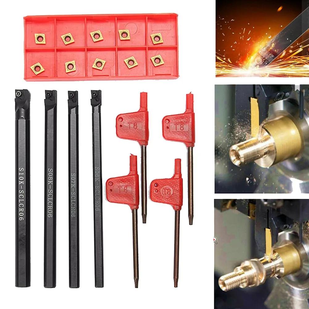 Drehmeißelhalter SCLCR06 Hartmetall-Wendeplatte Drehbank Ausdrehstahl & 10x CCMT060204-HM Einsätze S06K S07K S08K S10K Ausdrehstahl & T8 Schraubenschlüssel
