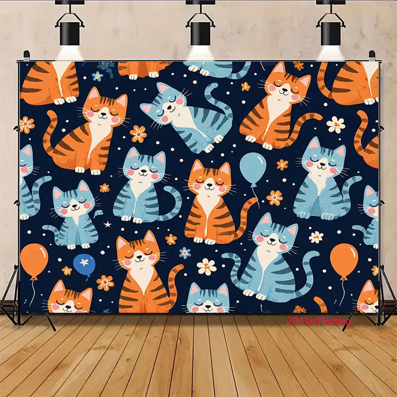 2D Cheerful Cat Tapestry, Cute Kittens for Kids Room Decor