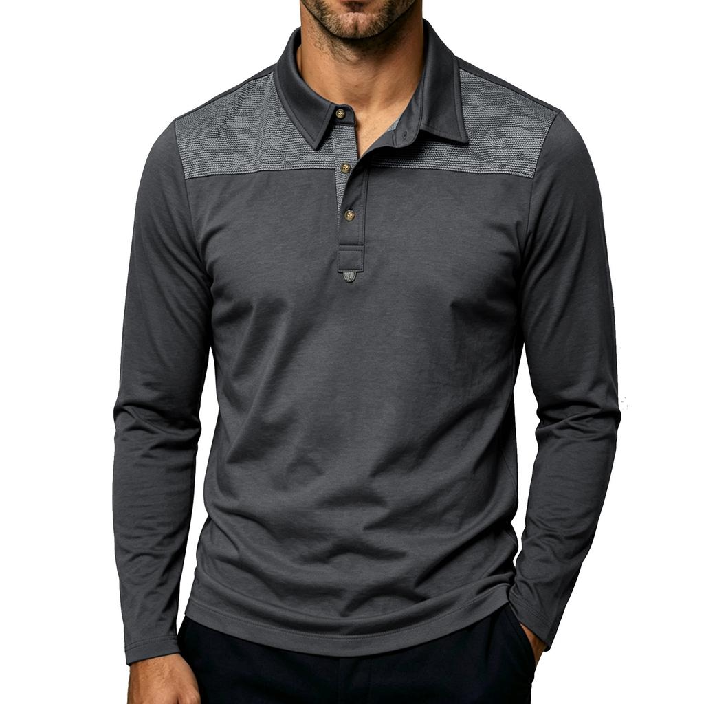 Men's Casual Vintage Lightweight Long Sleeve Polo Shirt Plus Size Long Sleeve Turn Down Collar Shirt for Everyday Wear